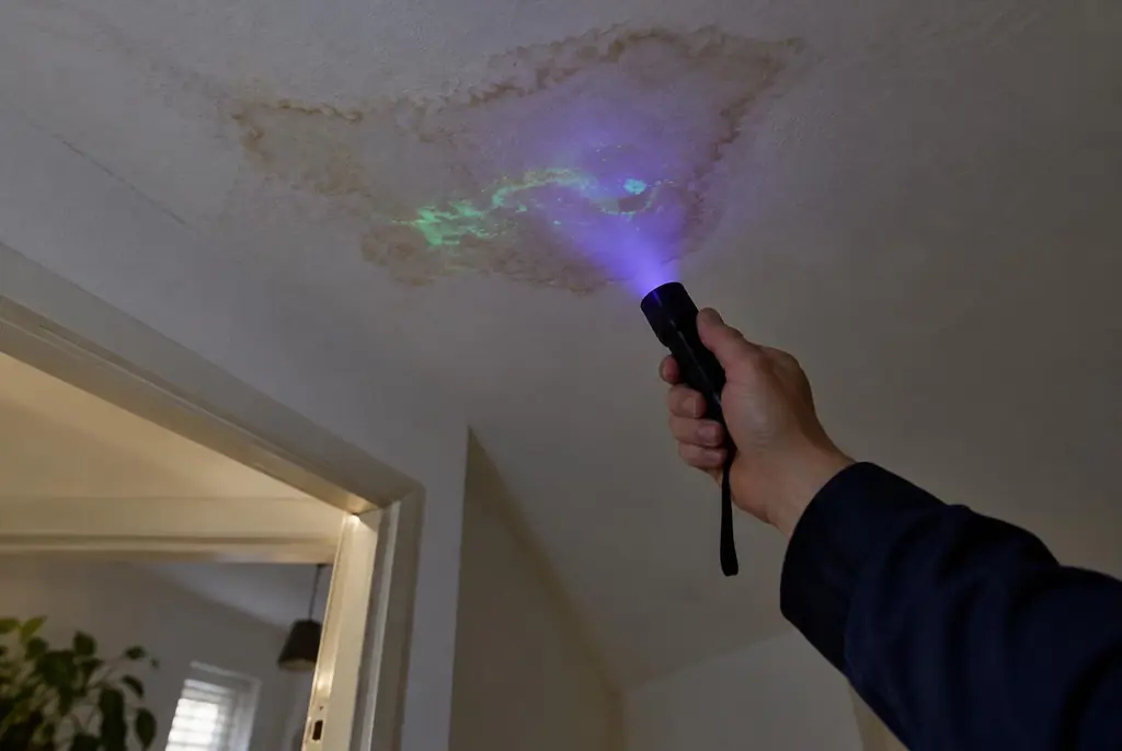 Lekdetectie Lelystad – kleurstof controleren op het plafond met uv-licht